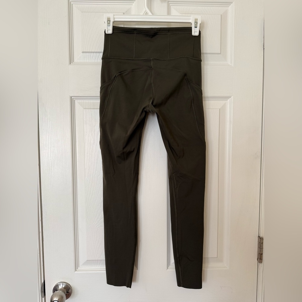 Lululemon High-Waist Dark Olive Green Active Leggings - Women Size 4 - Picture 4 of 10